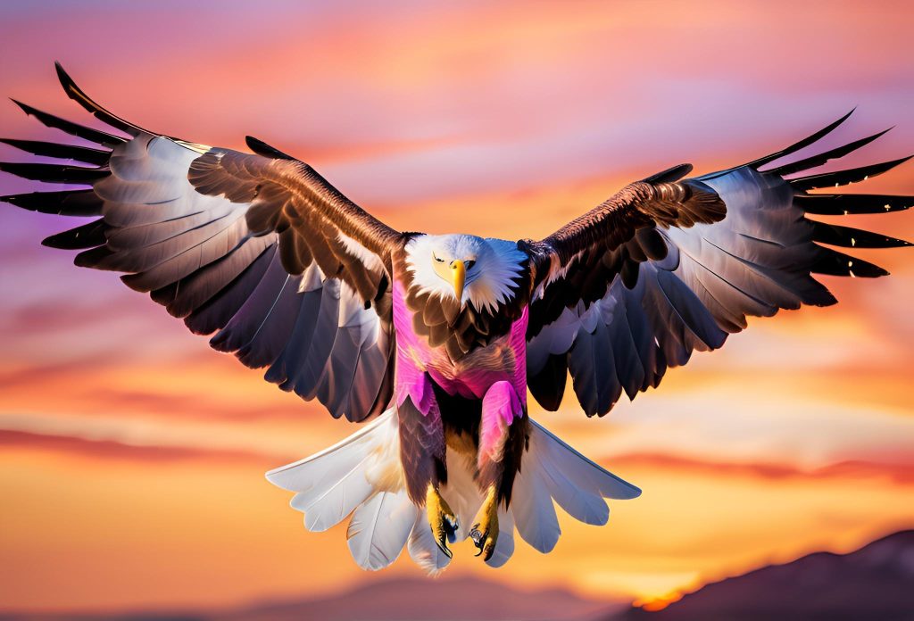 Krafttier Adler: Majestätischer Adler im Flug bei Sonnenaufgang.